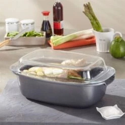 Produits populaires -Peuyer Magasin 10838 1 2 Cocotte rectangulaire et couvercle revetement Dur comme la pierre 32 cm Mathon